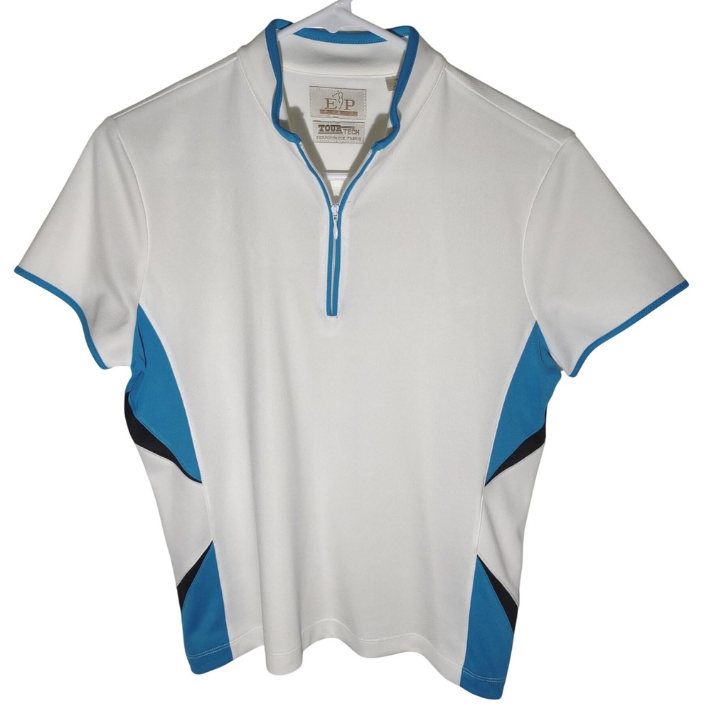 EP Tour Tech Golf Polo Shirt Performance Fabric Short Sleeve‎ White Blue Size M